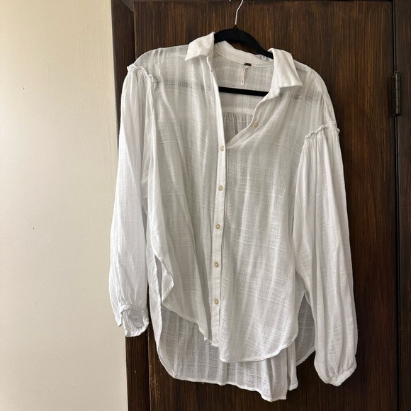 Free People Headed To The Highlands Blouse White Gauze Oversized - Picture 2 of 6